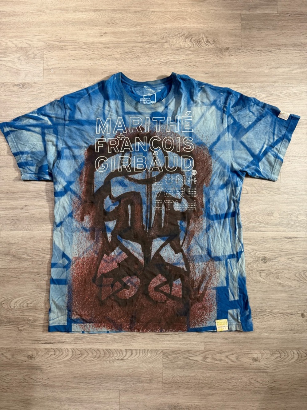 Marithe Francois Girbaud Blue Tie-Dye Graphic Short Sleeve Tee